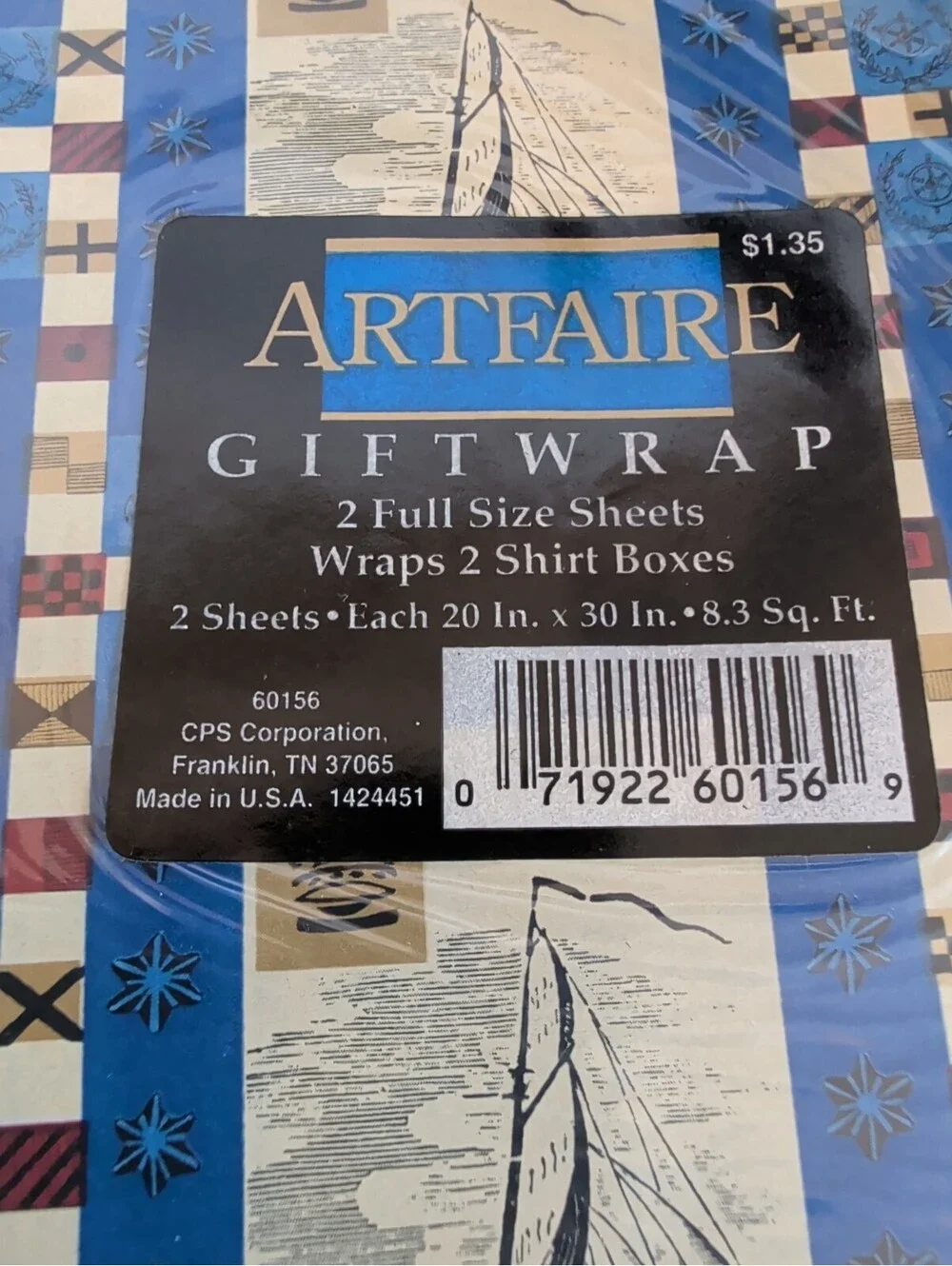 Vintage 80's Artfaire Nautical Themed Giftwrap Sheets 2 packs of  2 sheets